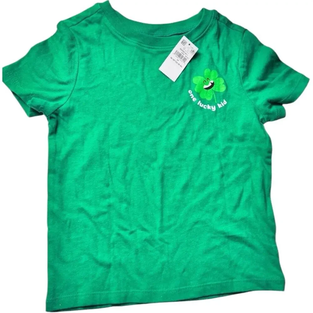 Old Navy Kid's Short Sleeve One Lucky Kid Clover Smiley Face Tee Sz 3T NWT